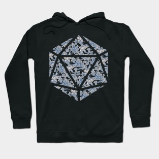 Blue and Parchment White Gradient Rose Vintage Pattern Silhouette D20 - Subtle Dungeons and Dragons Design Hoodie